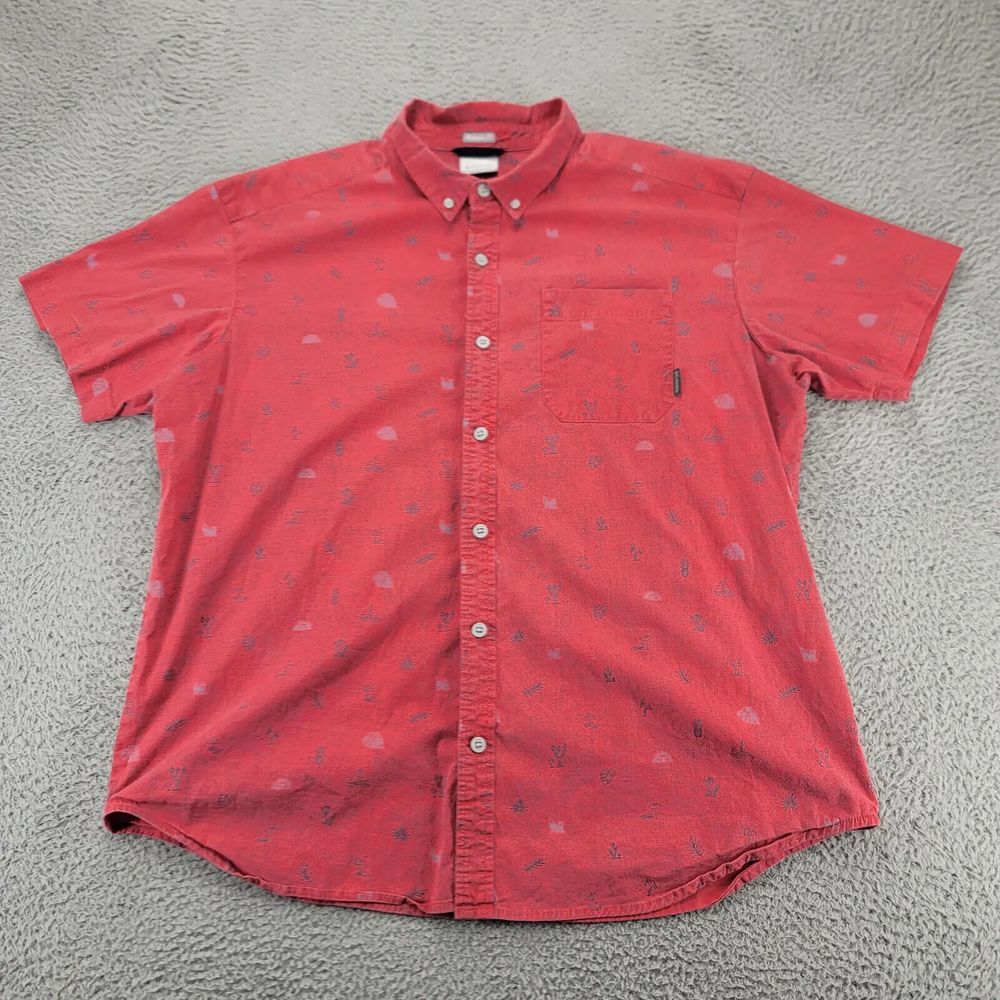 Columbia Shirt Mens XL Red Regular Fit All Over Print Button Down Short Sleeve